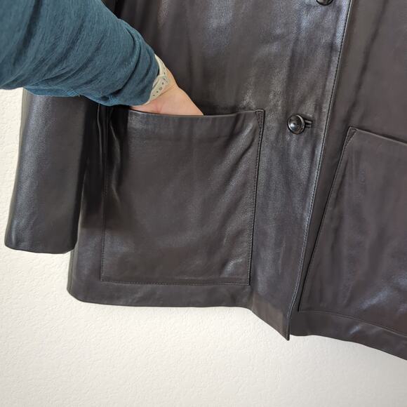 Collezione Jacket Mens Large Black Leather Buttery Soft Longline Button Matrix - Picture 4 of 8